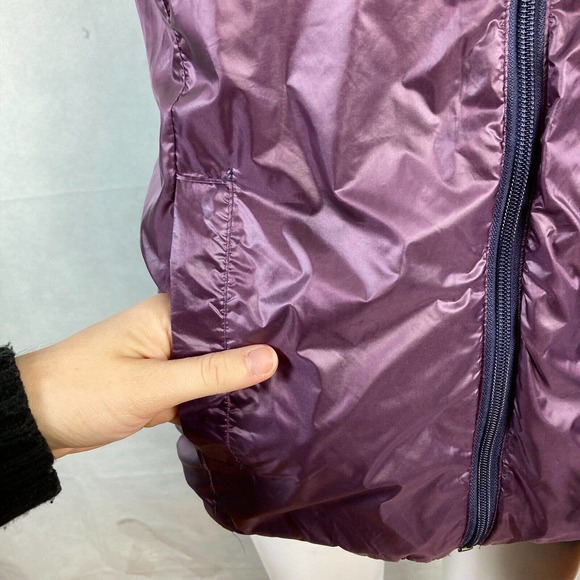 Gerry Vest‎ Jacket Womens Sz S Purple Indigo Packable Reversible 90% Down Hooded - Picture 6 of 11